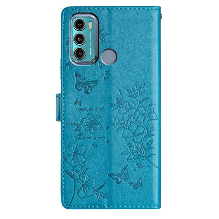 For Motorola Moto G40 Fusion Butterflies and Flowers Leather Phone Case(Blue)