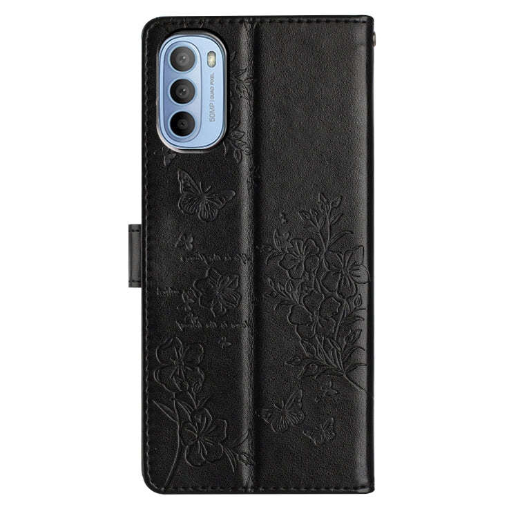 For Motorola Moto G62 5G Butterflies and Flowers Leather Phone Case(Black)