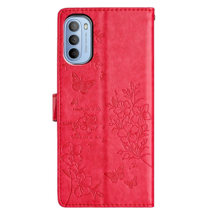 For Motorola Moto G62 5G Butterflies and Flowers Leather Phone Case(Red)