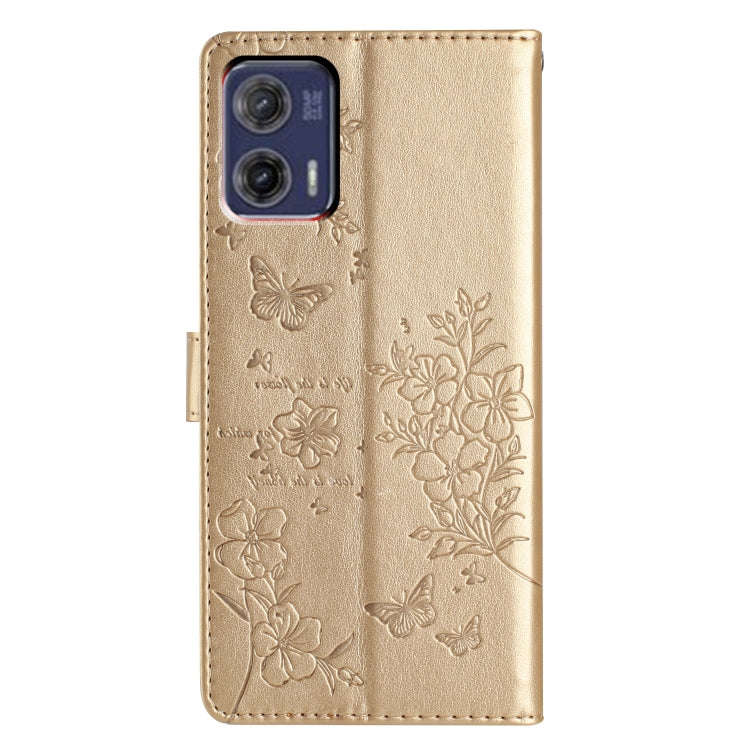 For Motorola Moto G73 Butterflies and Flowers Leather Phone Case(Gold)