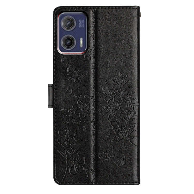 For Motorola Moto G73 Butterflies and Flowers Leather Phone Case(Black)