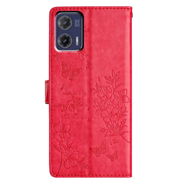 For Motorola Moto G73 Butterflies and Flowers Leather Phone Case(Red)