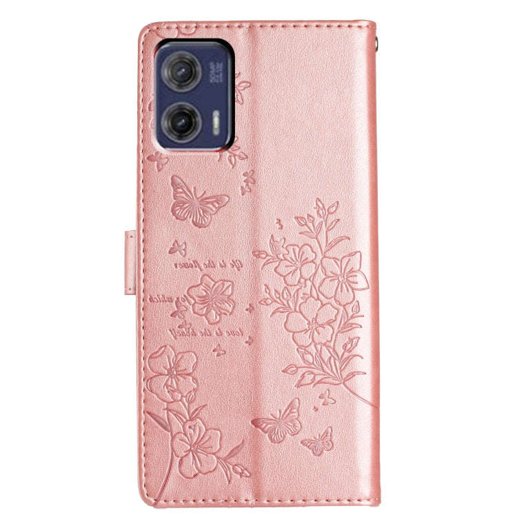 For Motorola Moto G73 Butterflies and Flowers Leather Phone Case(Rose Gold)