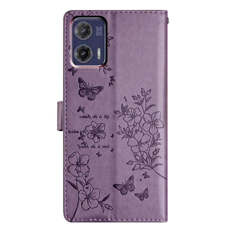 For Motorola Moto G73 Butterflies and Flowers Leather Phone Case(Purple)