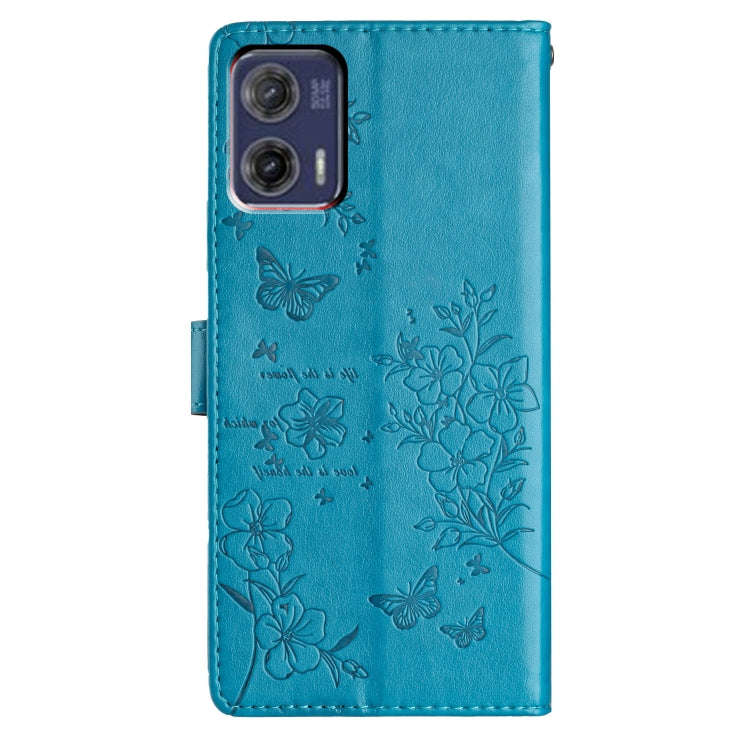 For Motorola Moto G73 Butterflies and Flowers Leather Phone Case(Blue)