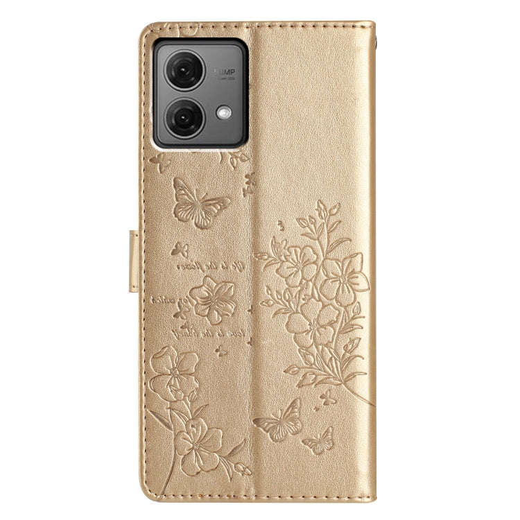 For Motorola Moto G84 5G Butterflies and Flowers Leather Phone Case(Gold)