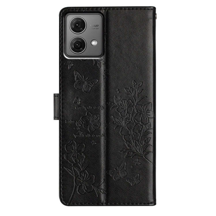 For Motorola Moto G84 5G Butterflies and Flowers Leather Phone Case(Black)