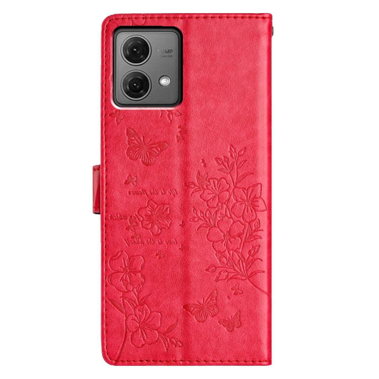 For Motorola Moto G84 5G Butterflies and Flowers Leather Phone Case(Red)