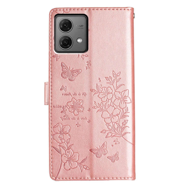 For Motorola Moto G84 5G Butterflies and Flowers Leather Phone Case(Rose Gold)