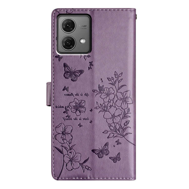 For Motorola Moto G84 5G Butterflies and Flowers Leather Phone Case(Purple)