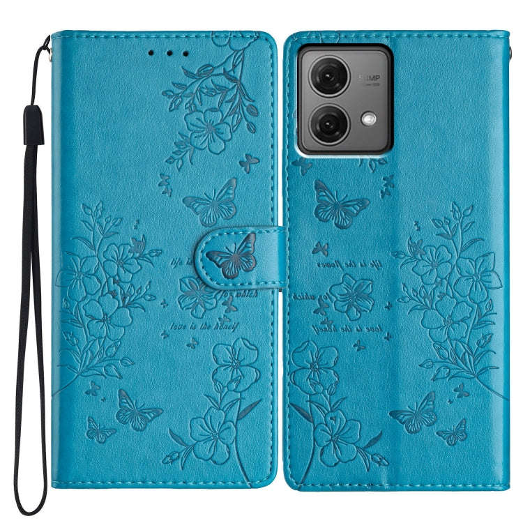 For Motorola Moto G84 5G Butterflies and Flowers Leather Phone Case(Blue)