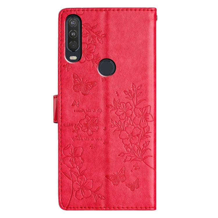 For Motorola One Action Butterflies and Flowers Leather Phone Case(Red)