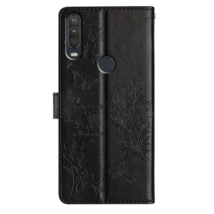 For Motorola P40 Power Butterflies and Flowers Leather Phone Case(Black)