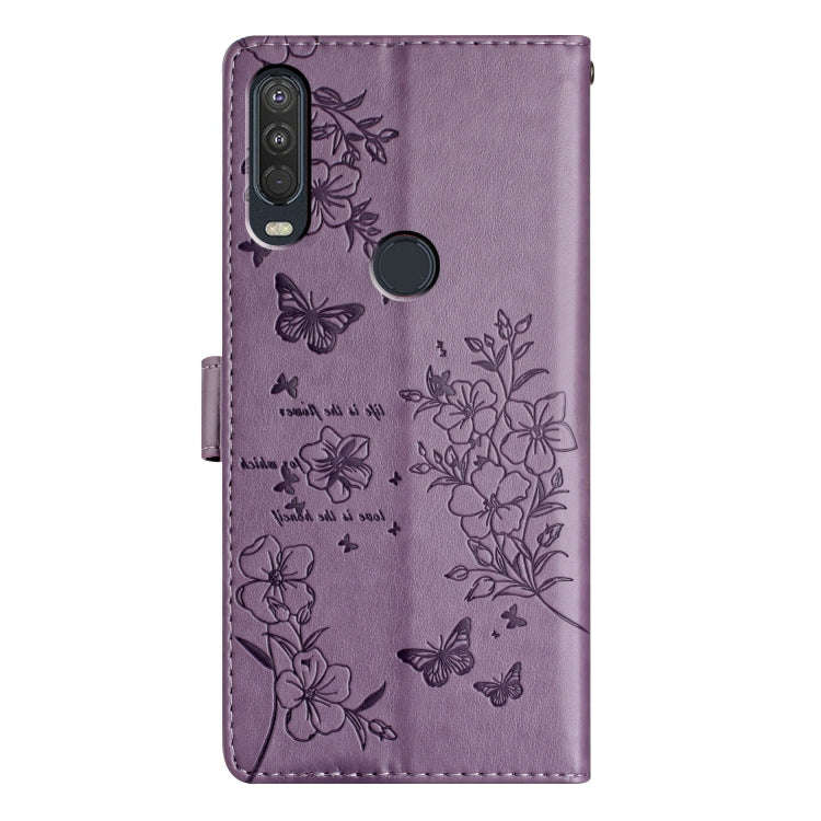 For Motorola P40 Power Butterflies and Flowers Leather Phone Case(Purple)