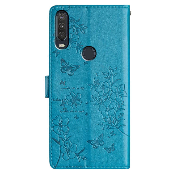 For Motorola P40 Power Butterflies and Flowers Leather Phone Case(Blue)