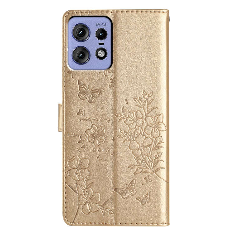 For Motorola Edge 50 Pro Butterflies and Flowers Leather Phone Case(Gold)