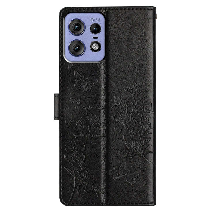 For Motorola Edge 50 Pro Butterflies and Flowers Leather Phone Case(Black)