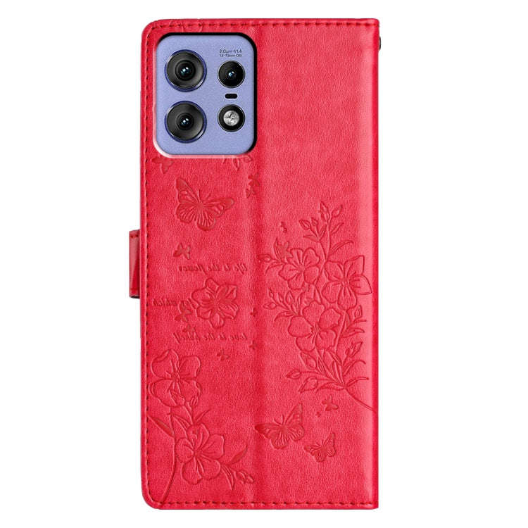 For Motorola Edge 50 Pro Butterflies and Flowers Leather Phone Case(Red)