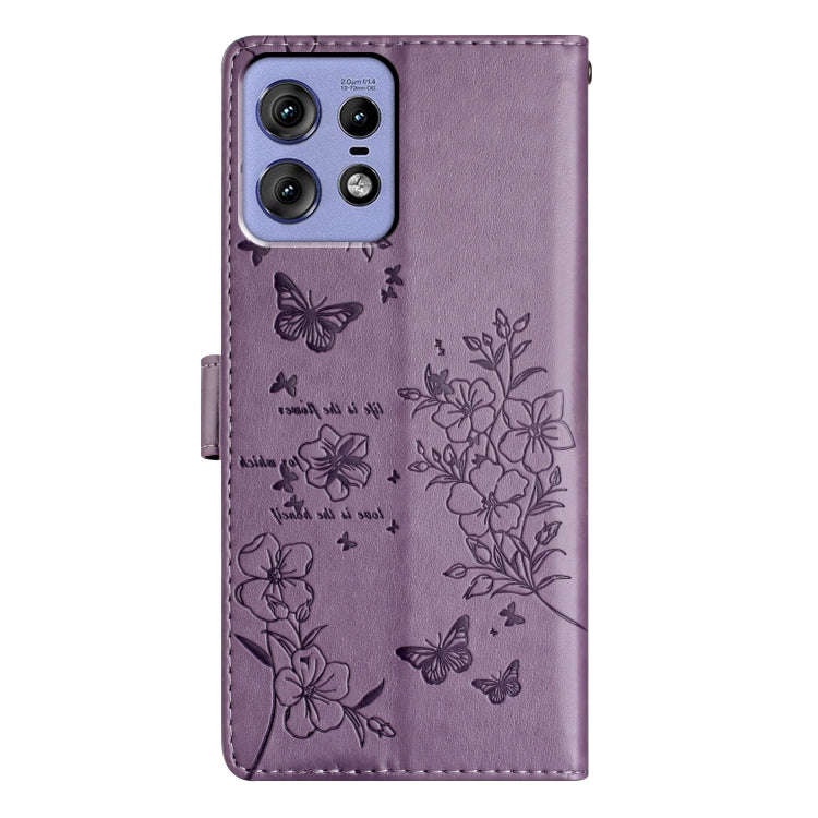 For Motorola Edge 50 Pro Butterflies and Flowers Leather Phone Case(Purple)