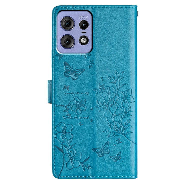 For Motorola Edge 50 Pro Butterflies and Flowers Leather Phone Case(Blue)