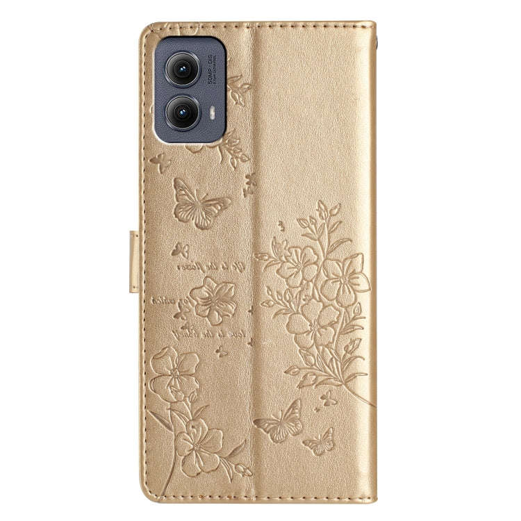 For Motorola Edge 2024 Butterflies and Flowers Leather Phone Case(Gold)