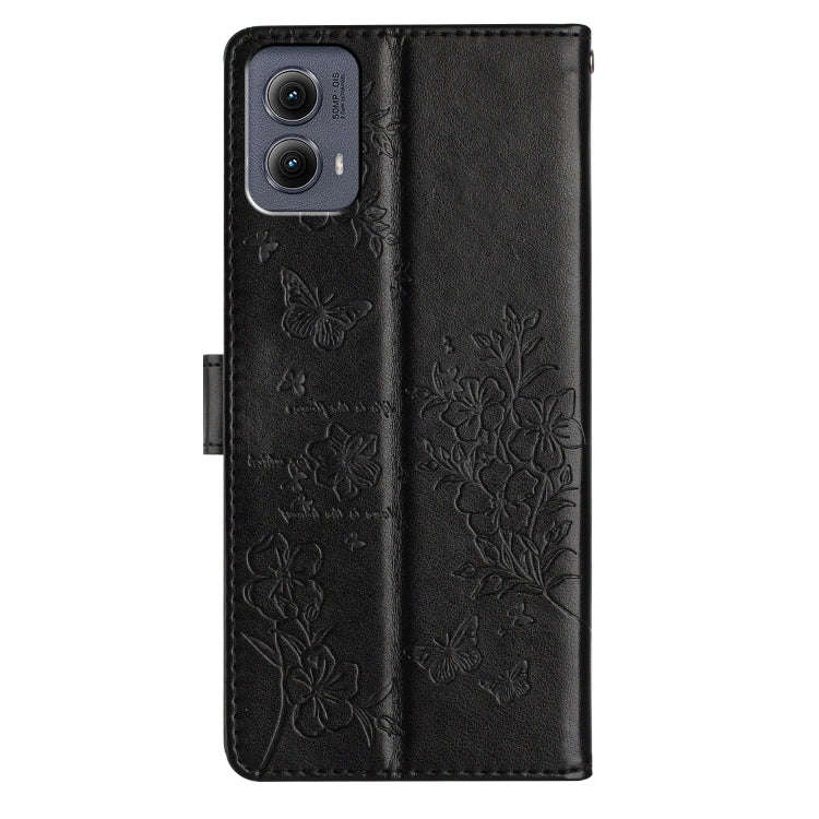 For Motorola Edge 2024 Butterflies and Flowers Leather Phone Case(Black)