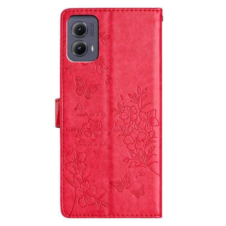 For Motorola Edge 2024 Butterflies and Flowers Leather Phone Case(Red)