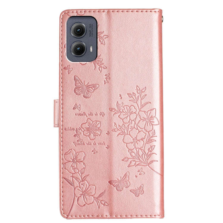 For Motorola Edge 2024 Butterflies and Flowers Leather Phone Case(Rose Gold)