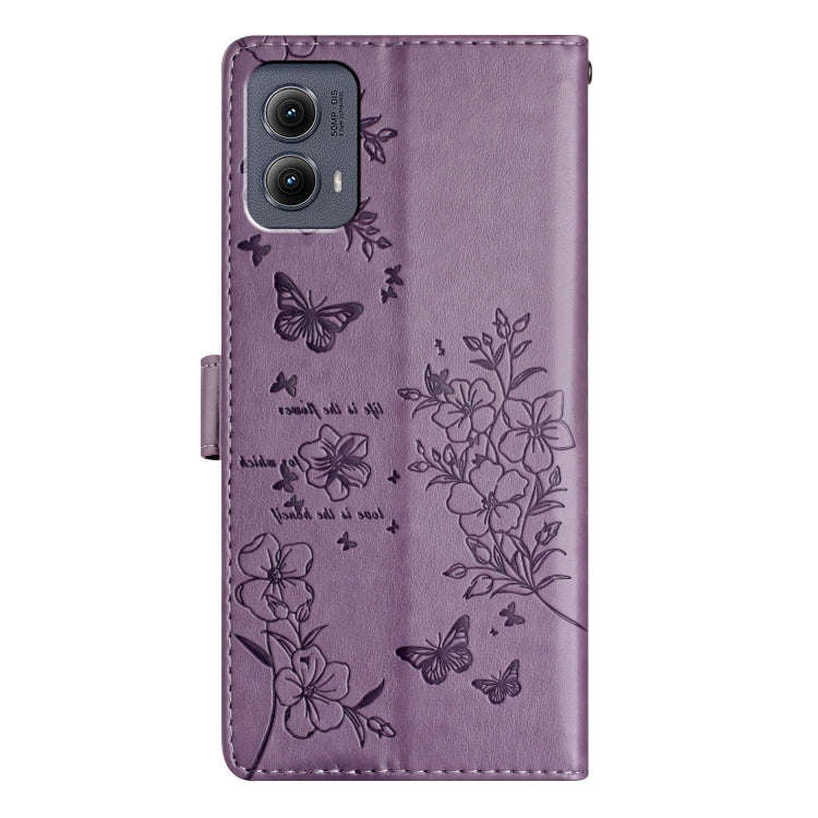 For Motorola Edge 2024 Butterflies and Flowers Leather Phone Case(Purple)