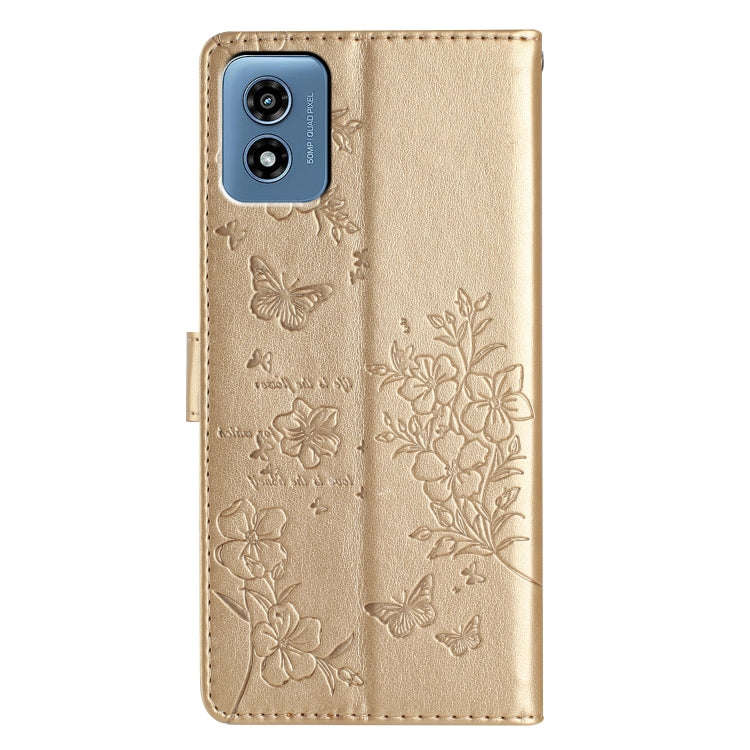 For Motorola Moto G Play 5G 2024 Butterflies and Flowers Leather Phone Case(Gold)