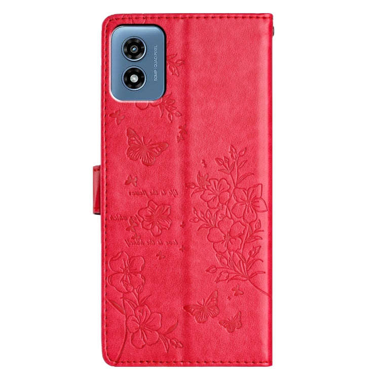 For Motorola Moto G Play 5G 2024 Butterflies and Flowers Leather Phone Case(Red)