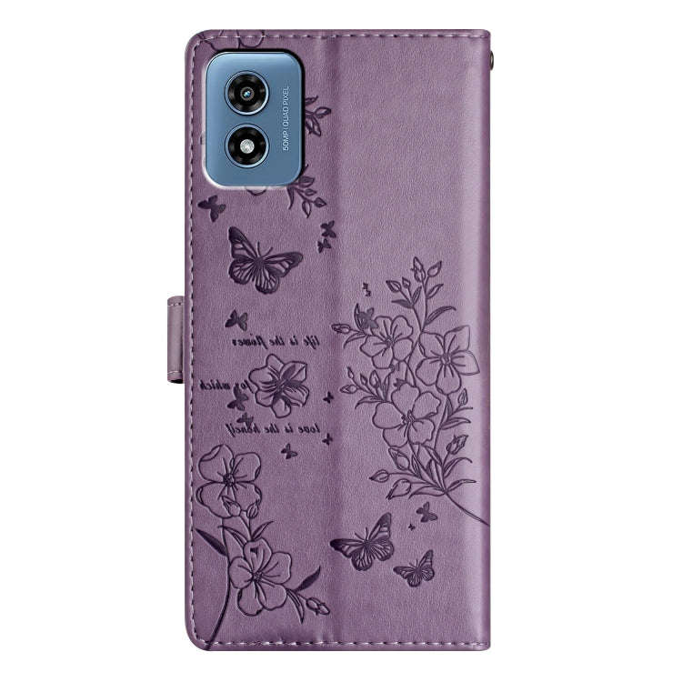 For Motorola Moto G Play 5G 2024 Butterflies and Flowers Leather Phone Case(Purple)