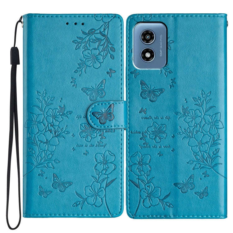 For Motorola Moto G Play 5G 2024 Butterflies and Flowers Leather Phone Case(Blue)