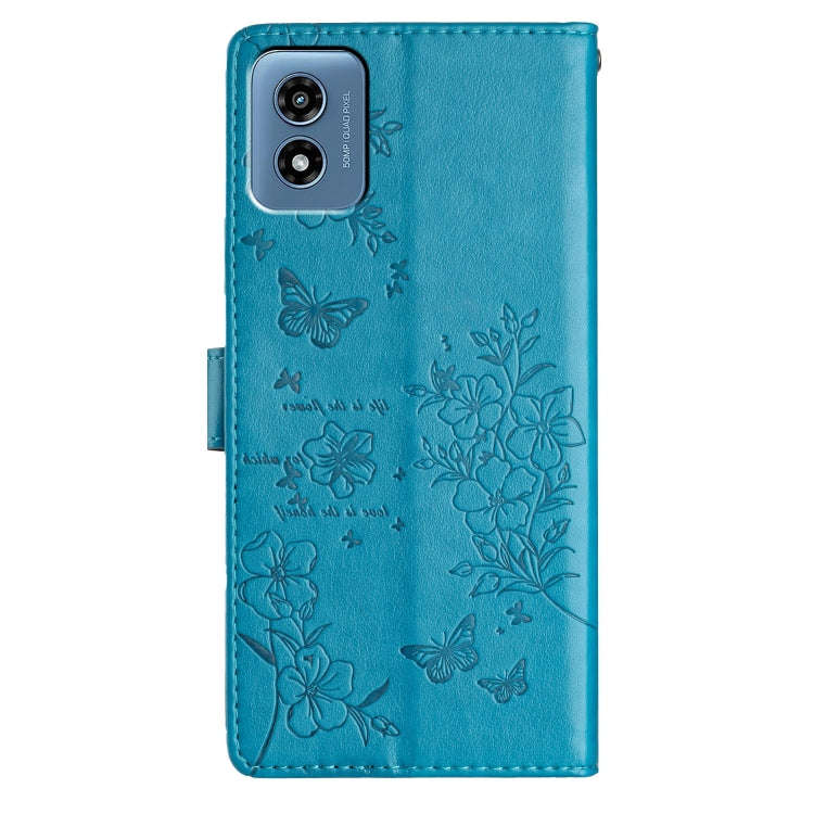 For Motorola Moto G Play 5G 2024 Butterflies and Flowers Leather Phone Case(Blue)