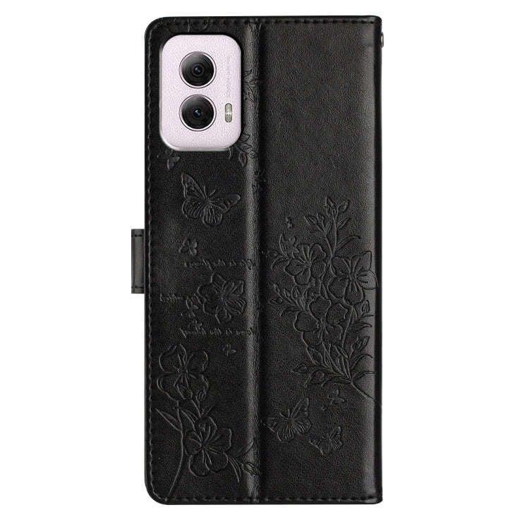 For Motorola Moto G Power 5G Butterflies and Flowers Leather Phone Case(Black)