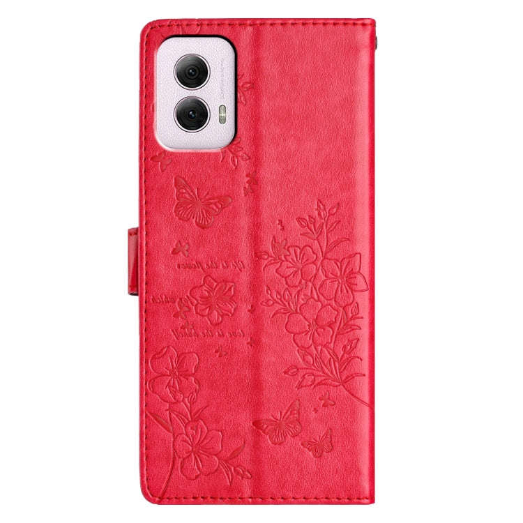 For Motorola Moto G Power 5G Butterflies and Flowers Leather Phone Case(Red)