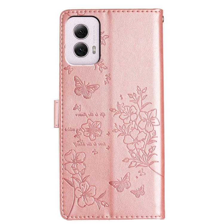 For Motorola Moto G Power 5G Butterflies and Flowers Leather Phone Case(Rose Gold)