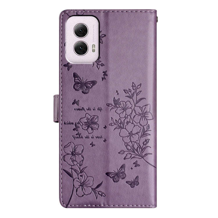 For Motorola Moto G Power 5G Butterflies and Flowers Leather Phone Case(Purple)