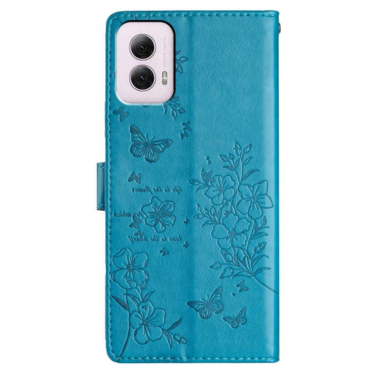 For Motorola Moto G Power 5G Butterflies and Flowers Leather Phone Case(Blue)