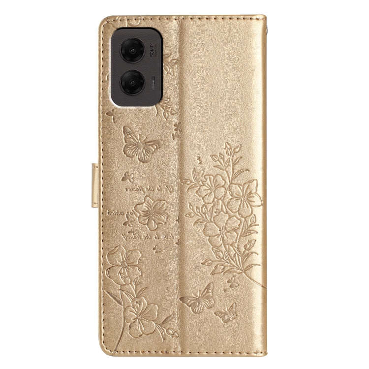 For Motorola Moto G Stylus 5G 2024 Butterflies and Flowers Leather Phone Case(Gold)