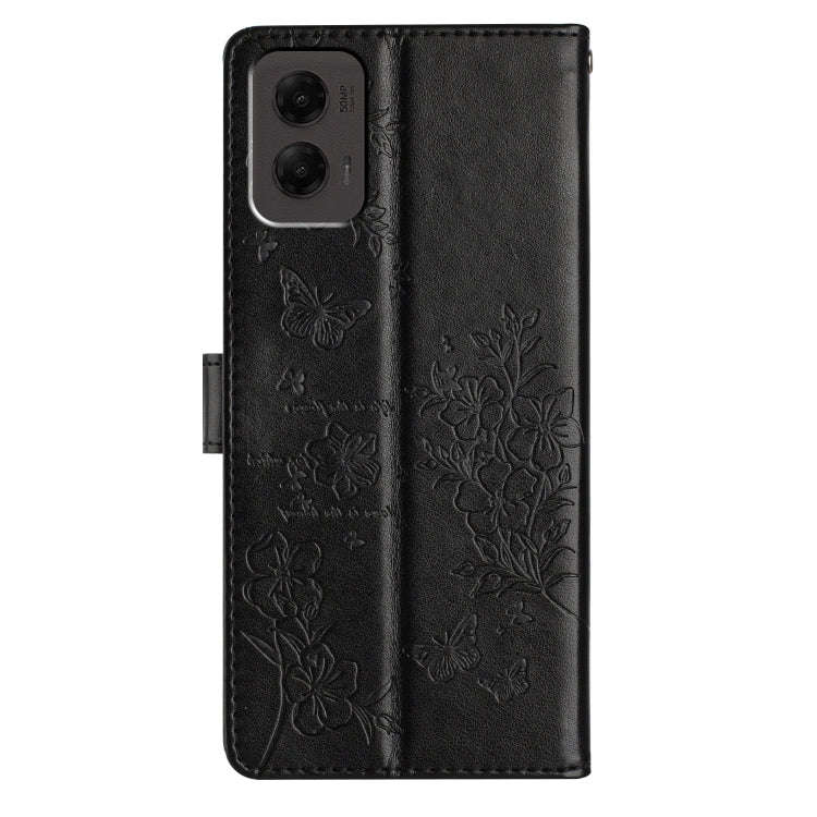 For Motorola Moto G Stylus 5G 2024 Butterflies and Flowers Leather Phone Case(Black)