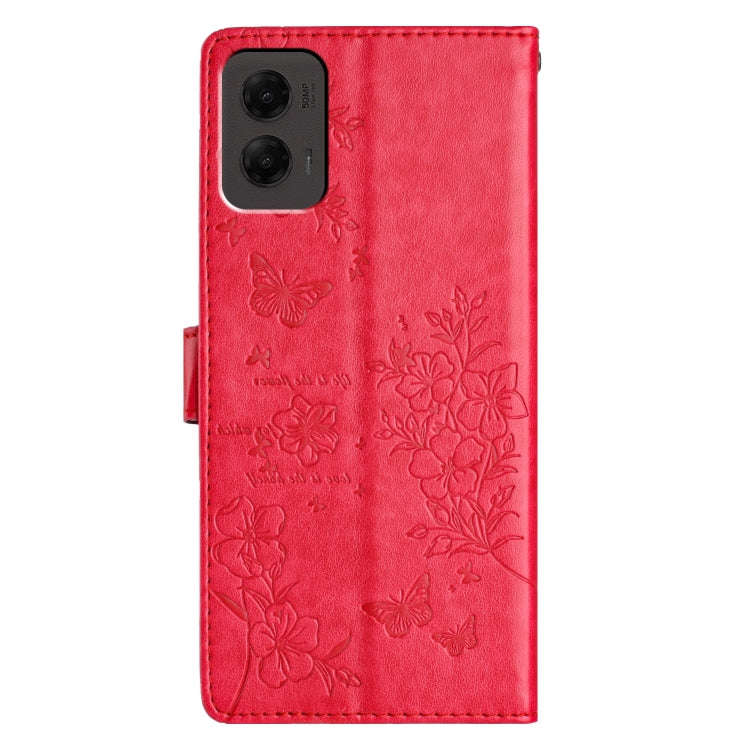 For Motorola Moto G Stylus 5G 2024 Butterflies and Flowers Leather Phone Case(Red)