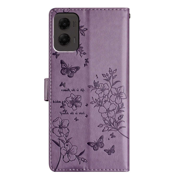 For Motorola Moto G Stylus 5G 2024 Butterflies and Flowers Leather Phone Case(Purple)