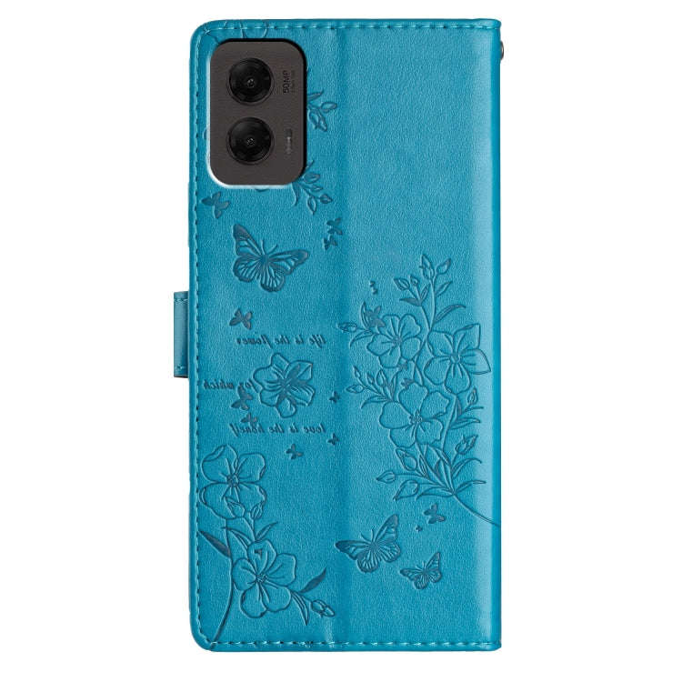 For Motorola Moto G Stylus 5G 2024 Butterflies and Flowers Leather Phone Case(Blue)
