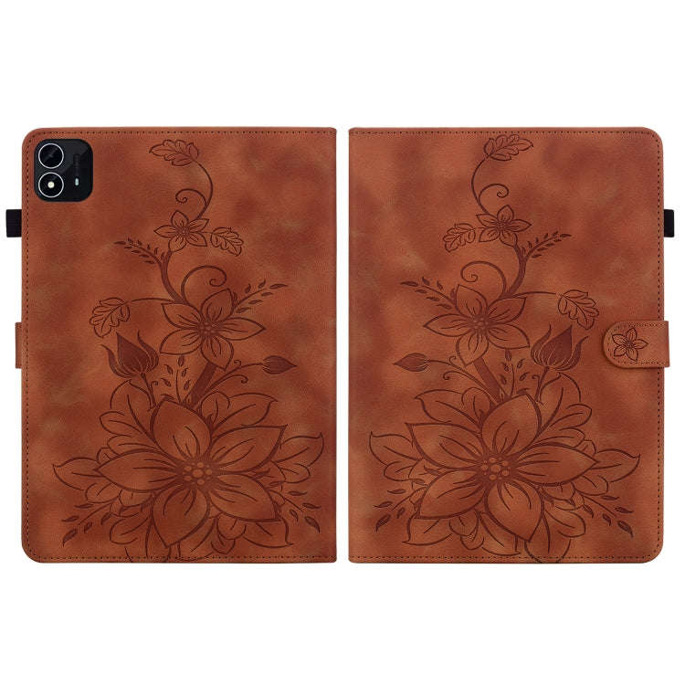 For itel Pad One 10.1 Lily Embossed Leather Tablet Case(Brown)