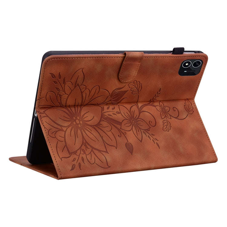For itel Pad One 10.1 Lily Embossed Leather Tablet Case(Brown)