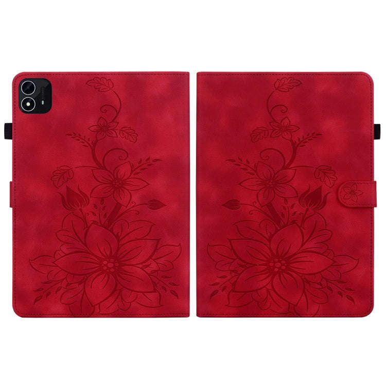 For itel Pad One 10.1 Lily Embossed Leather Tablet Case(Red)