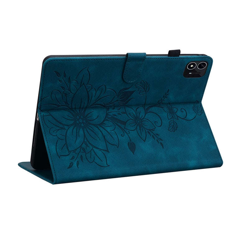 For itel Pad One 10.1 Lily Embossed Leather Tablet Case(Dark Blue)