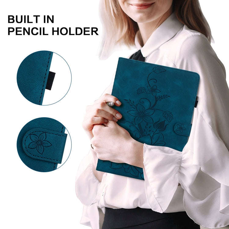For itel Pad One 10.1 Lily Embossed Leather Tablet Case(Dark Blue)