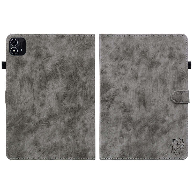For itel Pad One 10.1 Tiger Pattern Flip Leather Tablet Case(Grey)